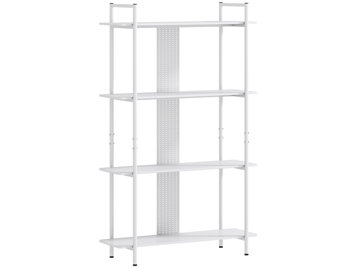 Librería De 4 Baldas Con Panel Metálico Perforado Y Acabado Blanco.