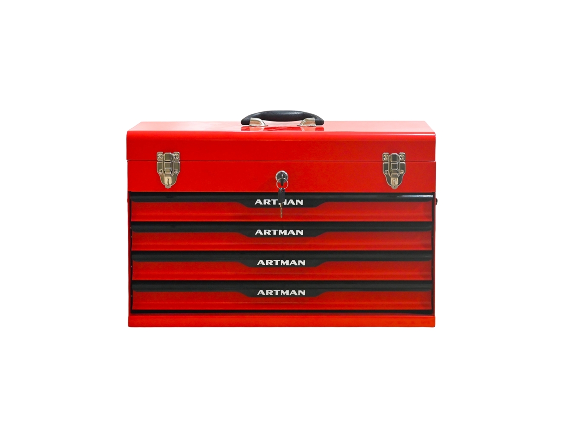 Caja De Herramientas Portátil Con 4 Tomas De Corriente Y Cierre Metálico - Rojo/negro