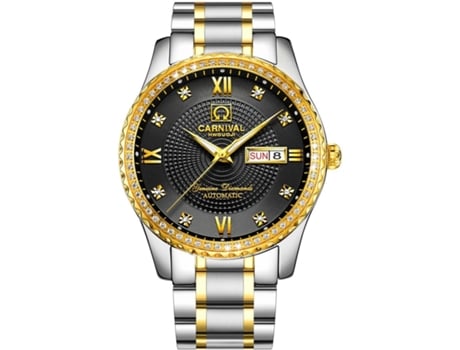 VEANXIN Relojes automáticos de oro para hombre Relojes semanales de oro y diamantes de acero inoxidable-Oro