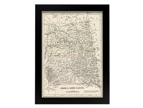 NACNIC Pósters Geográficos En Vintage Mapa De Dakota Sur Y Norte Ilustraciones De Antiguos Mapamundis En Tonos Sepia Tamaño A4 Con Marco Color Made...