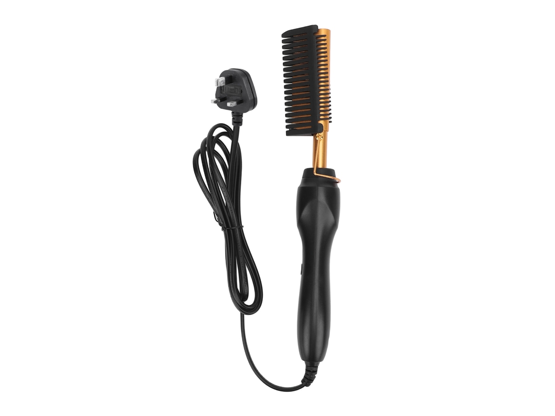 Peine Eléctrico De Cobre, Doble Voltaje 100-240v, Para Cabello Seco/húmedo, Plancha Y Alisador De Cabello 2 En 1, Enchufe Dorado (reino Unido).