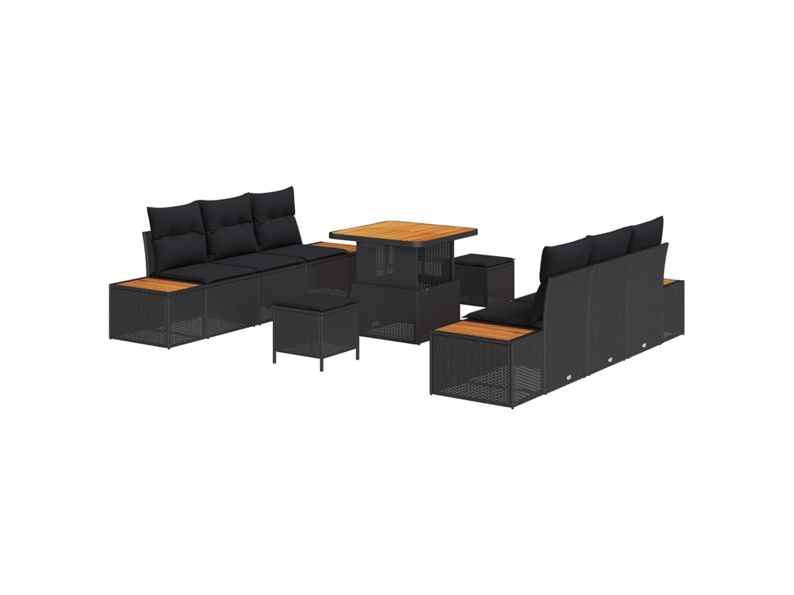 Maison Exclusive - Conjunto De Sofás De Jardín Con Cojín 9 Pcs Negro Poliratán