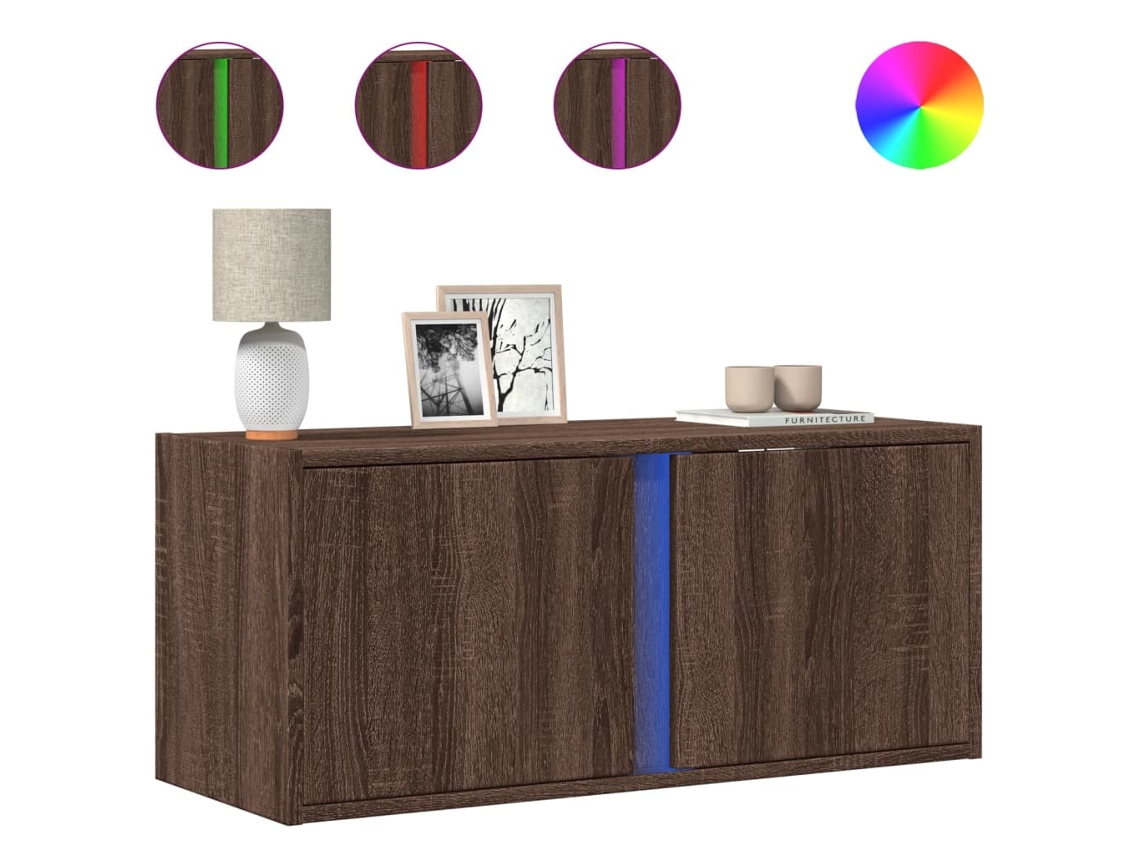 Maison Exclusive - Mueble De Tv De Pared Con Luces Led Roble Marrón 80x31x35 Cm