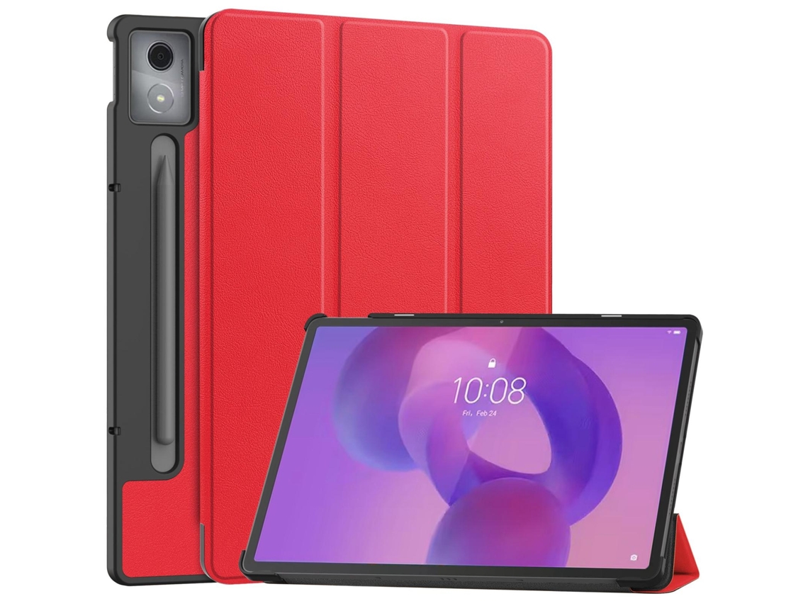 Funda Para Lenovo Idea Tab Pro Textura 3 Plegado Soporte Cuero Smart Tablet Case Zruxe (rojo)