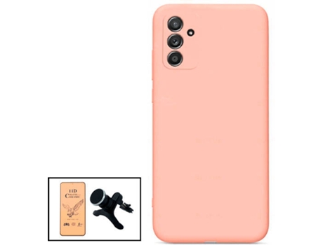 Kit Cristal Templado CeramicGlass Full Cover, Funda Silicona y Soporte Magnético de Coche Reforzado Samsung Galaxy M52 5G PHONECARE Rosa