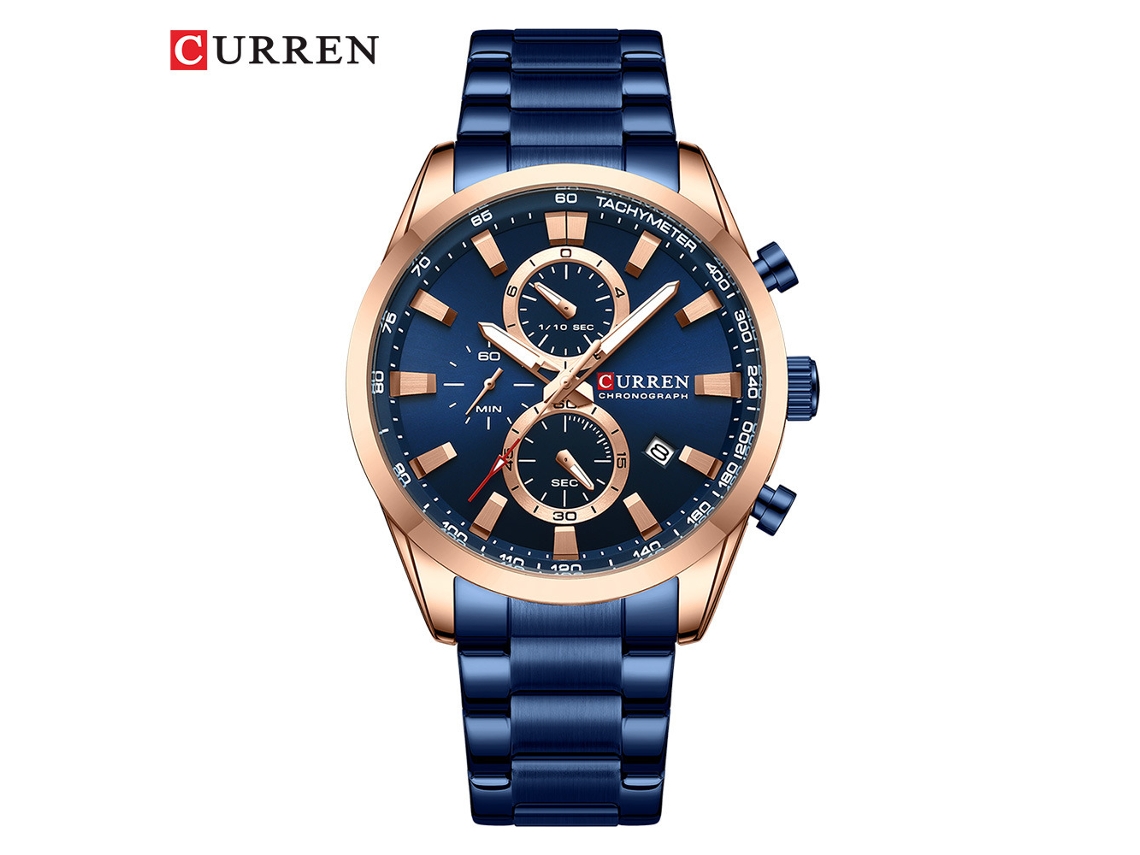 Reloj De Cuarzo Cronógrafo De Seis Manecillas Para Hombre (azul), De Acero Inoxidable, Con Calendario.