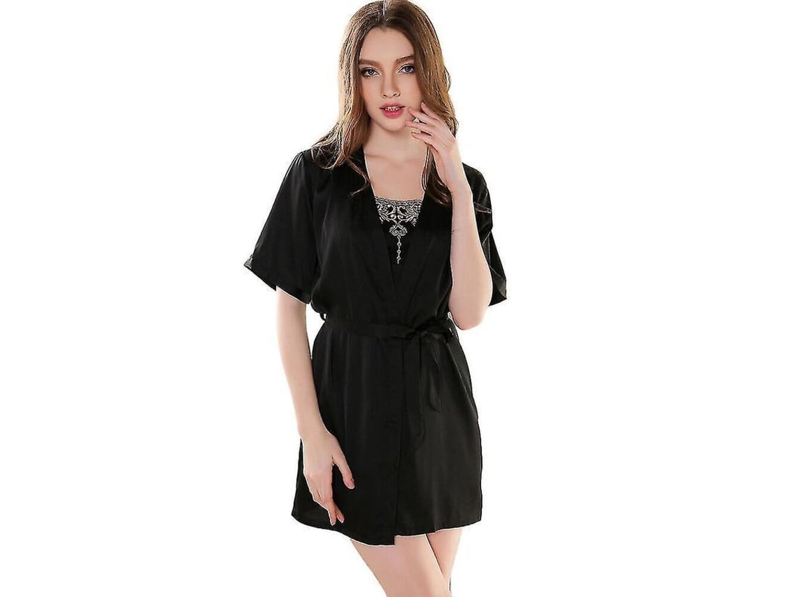 2026-conjunto De Pijamas De Encaje Seda Kimono Y Camisón Con Tirantes Estilo Francés Romántico P8002