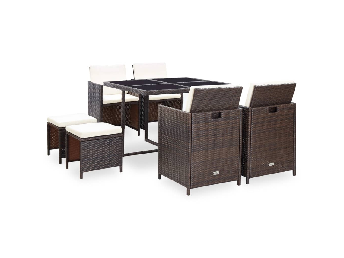Conjunto 9 comedor de jardín VIDAXL y cojines ratán sintético marrón