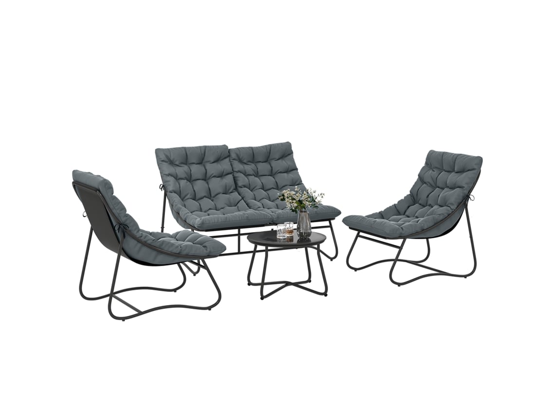 Conjunto Jardín 4 Piezas, Cojines 8cm, Textileno, 122x87x85cm, Zinc