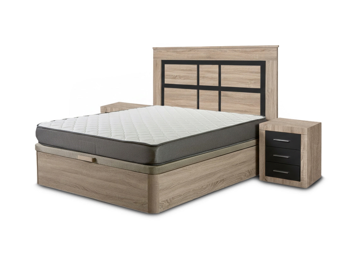 Pack Cama Canape, Cambria, 150cm Colchón Cabecero Y 2 Mesitas De Noche, Cambria Y Grafito
