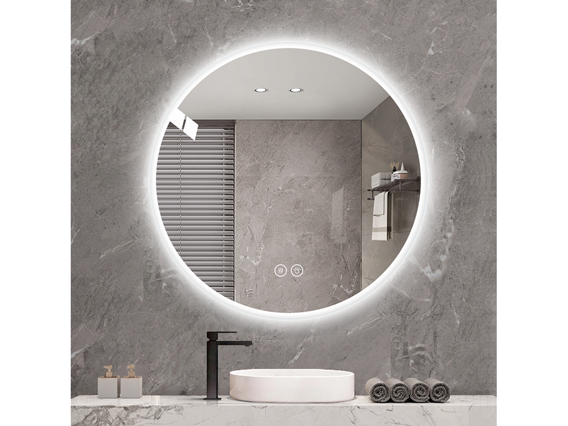 Espejo de baño redondo BGA STORE con LED, antivaho, ajuste de color e intensidad, diseño moderno (70 cm)