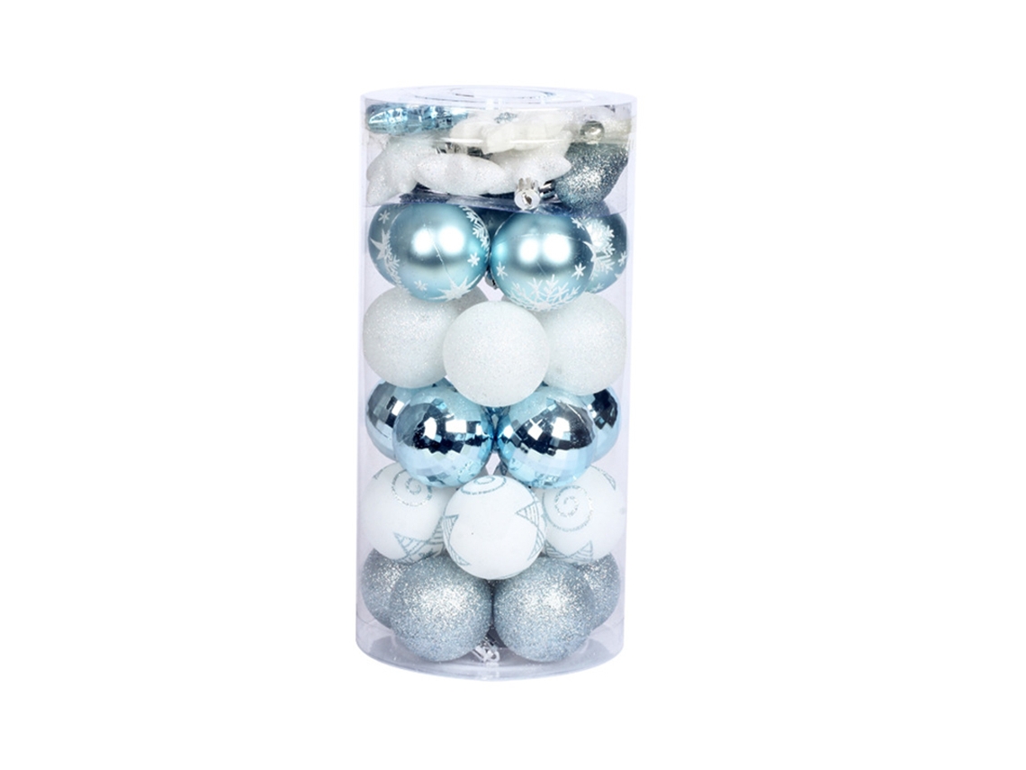 Paquete de 41 adornos de bolas navideñas, juego de bolas navideñas pintadas con estrellas, árbol de Navidad, decoración de fiesta, azul blanco