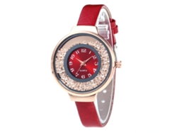 Reloj De Cuarzo Zhoulianfa Fashion Para Mujer, Color Rojo, De Piel Sintética Con Esfera Efecto Arena Movediza.