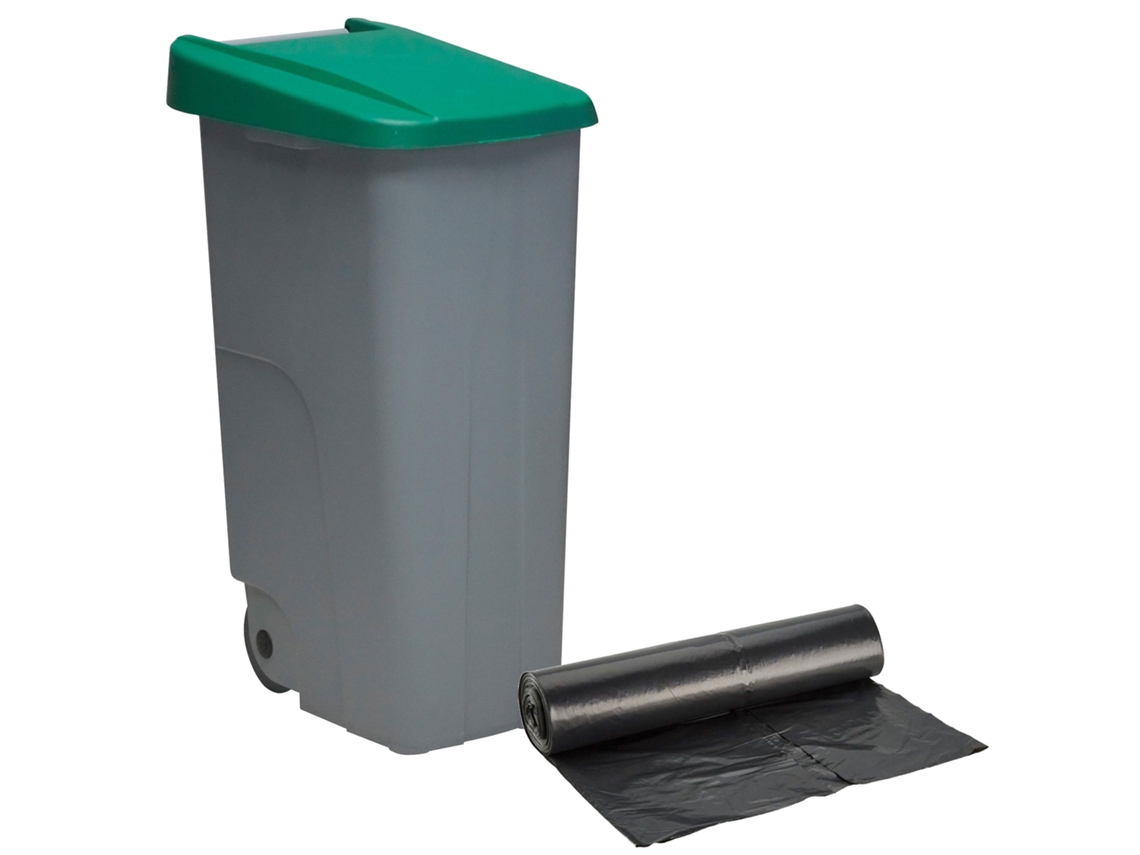 Contenedor Cerrado 110L Verde Alt.88Cm + 10 Bolsas de Basura 120L WELLHOME