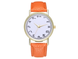 Reloj De Pulsera Para Mujer De Moda Con Correa De Cuero Pu Dial Redondo Analógico Cuarzo (naranja)