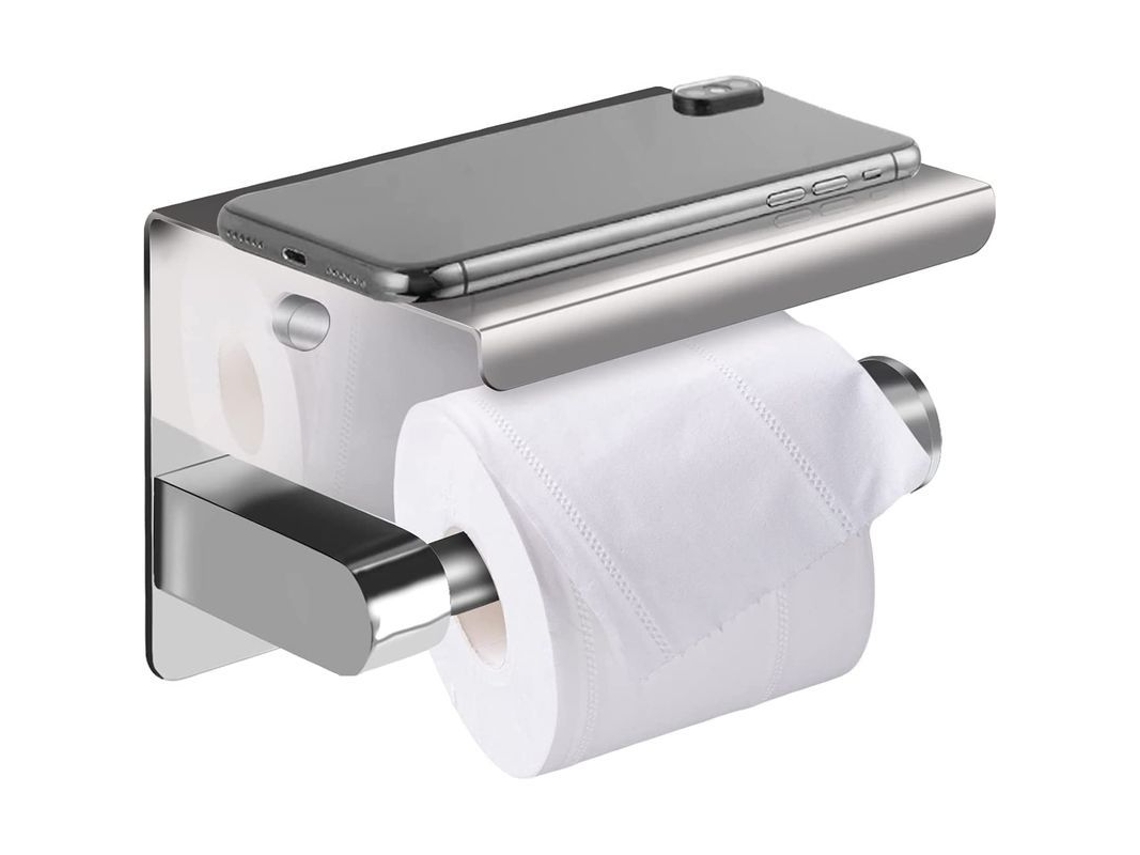 Soporte De Papel Higiénico Autoadhesivo De Pared Con Estante, De Acero Inoxidable, Color Plata, Para Baño.