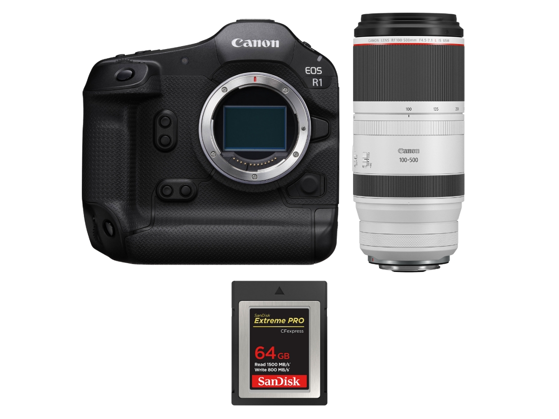 Canon EOS R1 + RF 100 500mm F/4.5 7.1 L IS Usm + 1 Sandisk 64GB Extreme Pro CFExpress Tipo B + Libro electrónico “20 consejos para fotos impresionantes”