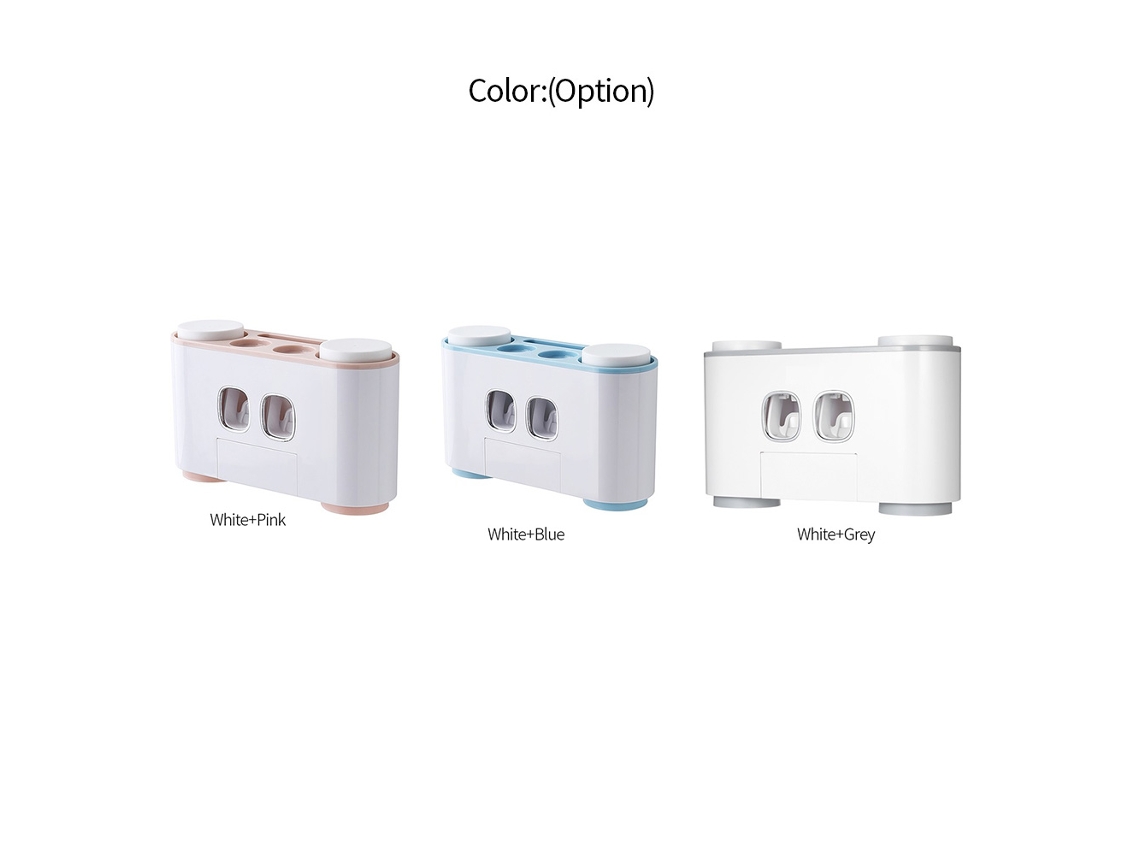 Soporte para cepillos de dientes con dispensador y recipiente de almacenamiento.