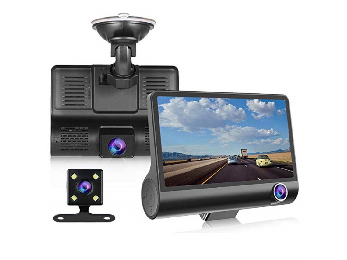 Dvr De Carro Câmera De Painel Visão Noturna Imagem Ré Lentes Duplas Gravador De Direção Impermeável 3 Vias