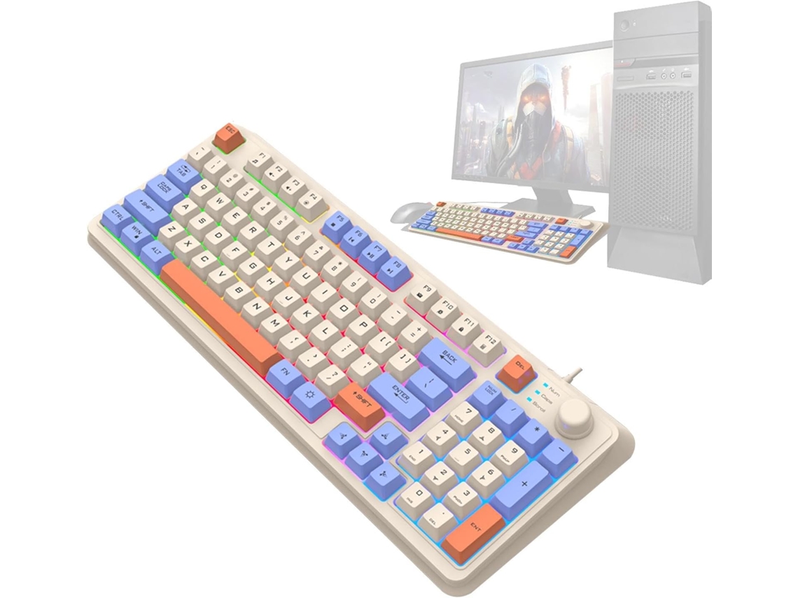 Teclado Mecánico Para Juegos Iluminado, Teclado Para Pc Con Retroiluminación Tricolor – Con Cable K82 Para Estudiantes