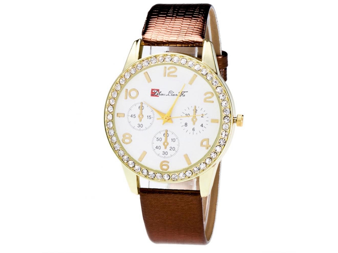 Reloj Analógico De Cuarzo Con Correa Pu Y Piedras Brillantes Zhoulianfa (café)