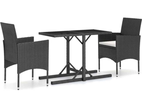 Conjunto 3 de comedor para jardín VIDAXL negro