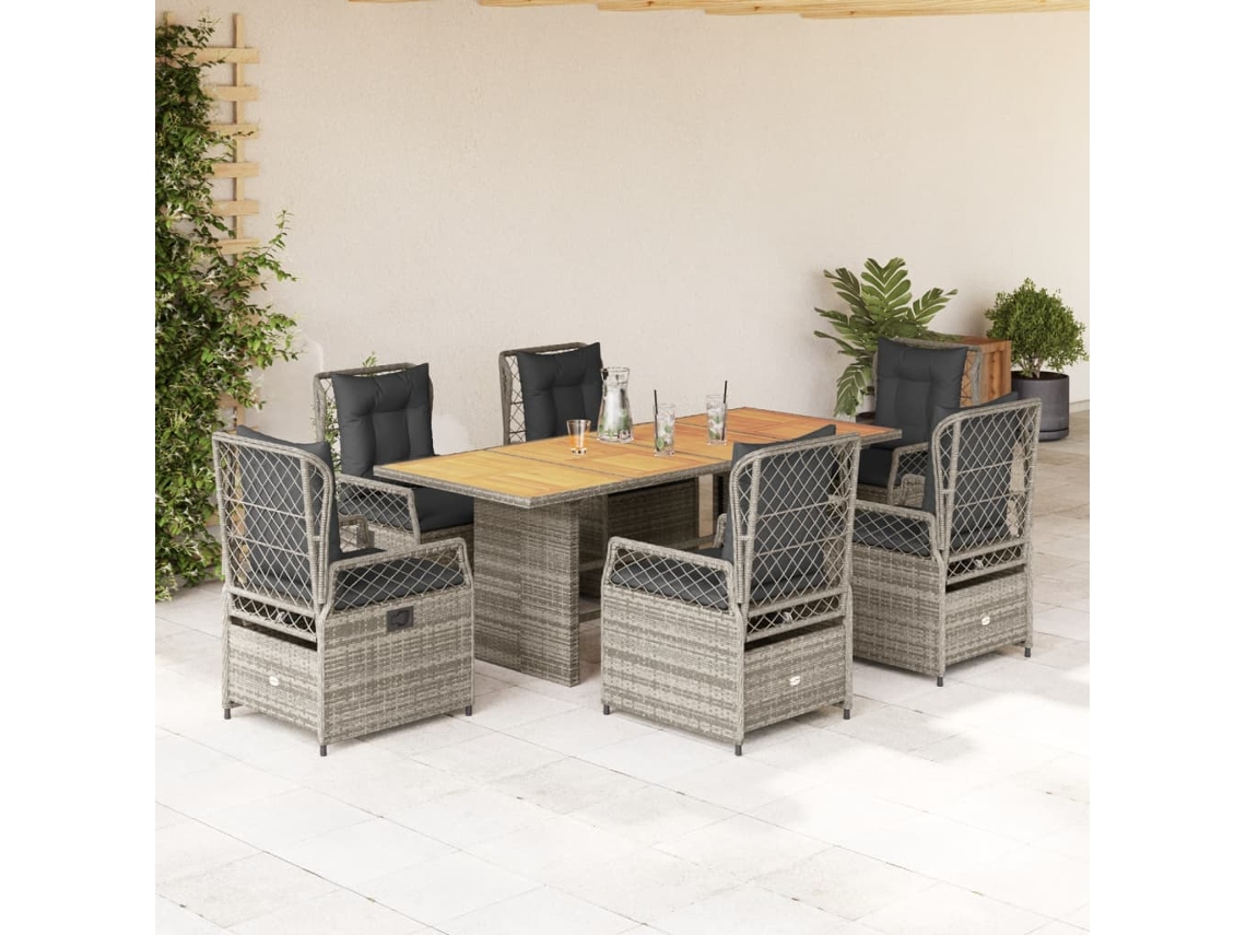 Juego de comedor de jardín de 7 piezas DKD Home Decor con cojines de mimbre gris