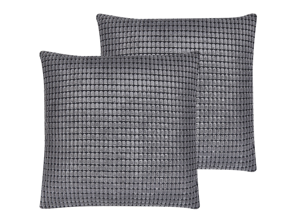 Juego de cojines decorativos BELIANI Aspidistra de Terciopelo Gris 45x45x12