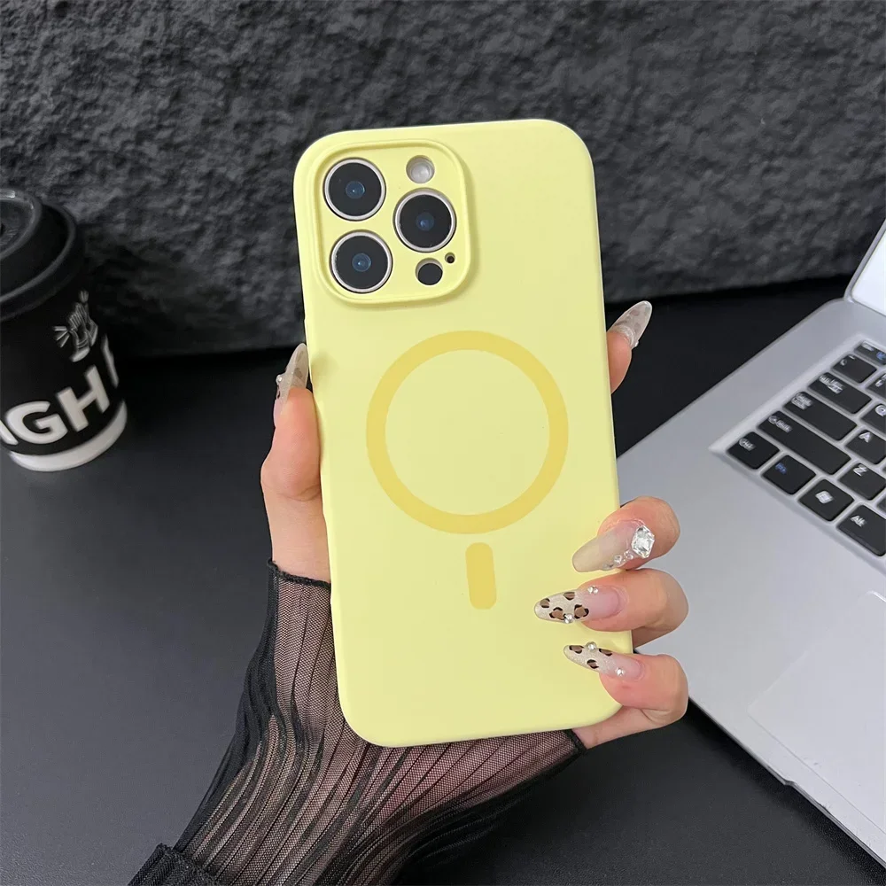 (iphone 13 Pro, Amarillo) Funda Protectora Magnética De Silicona Líquida Magsafe Para Iphone, Protección De Lente