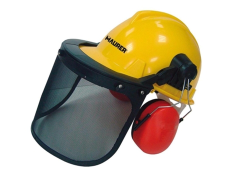 Casco con visera, protector facial de rejilla y protector auditivo