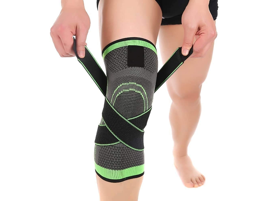 Rodillera de punto con cinta, rodillera para baloncesto, fútbol, gimnasio, correr y caminar, con cinta antideslizante.