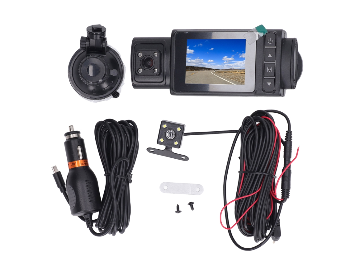 Cámara De Salpicadero Para Coche 2 Pulgadas Pantalla Hd Ips 3 Lentes Rotables 1080p Grabación En Bucle Visión Nocturna