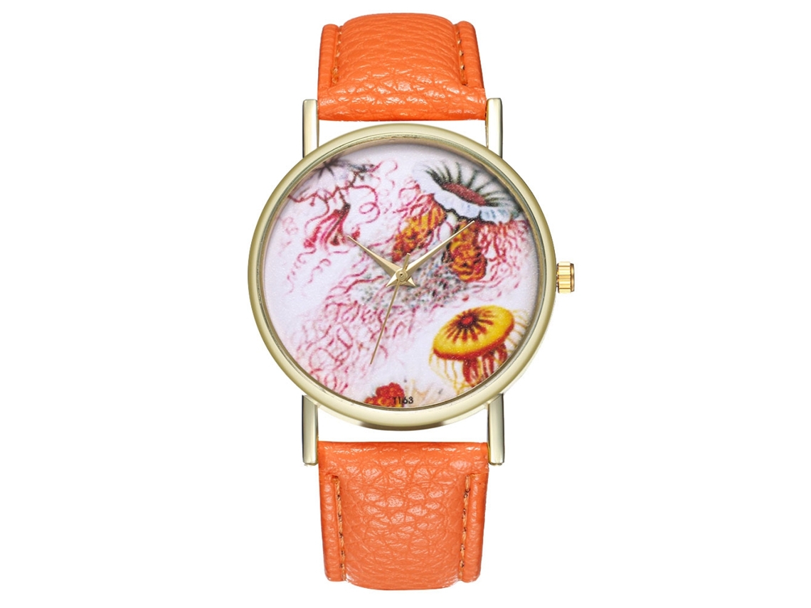 Reloj De Cuarzo Casual Para Hombre, Mujer Y Niña Con Correa De Cuero Pu Naranja