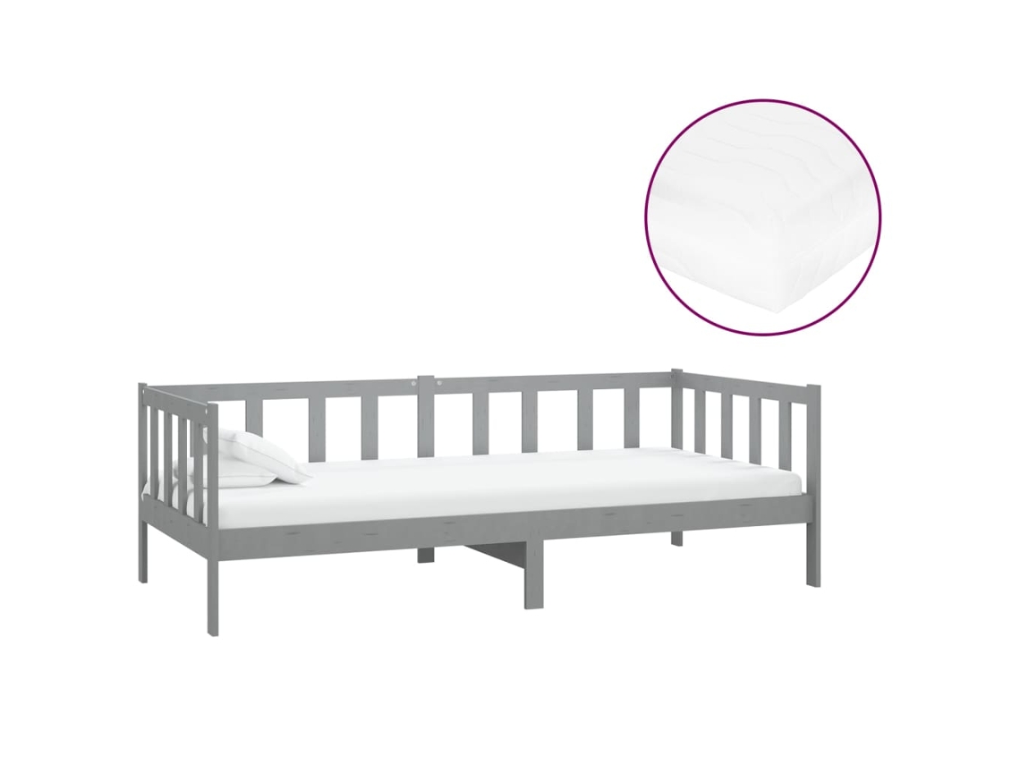 Maison Exclusive - Sofá Cama Con Colchón Madera De Pino Maciza Gris 90x200 Cm