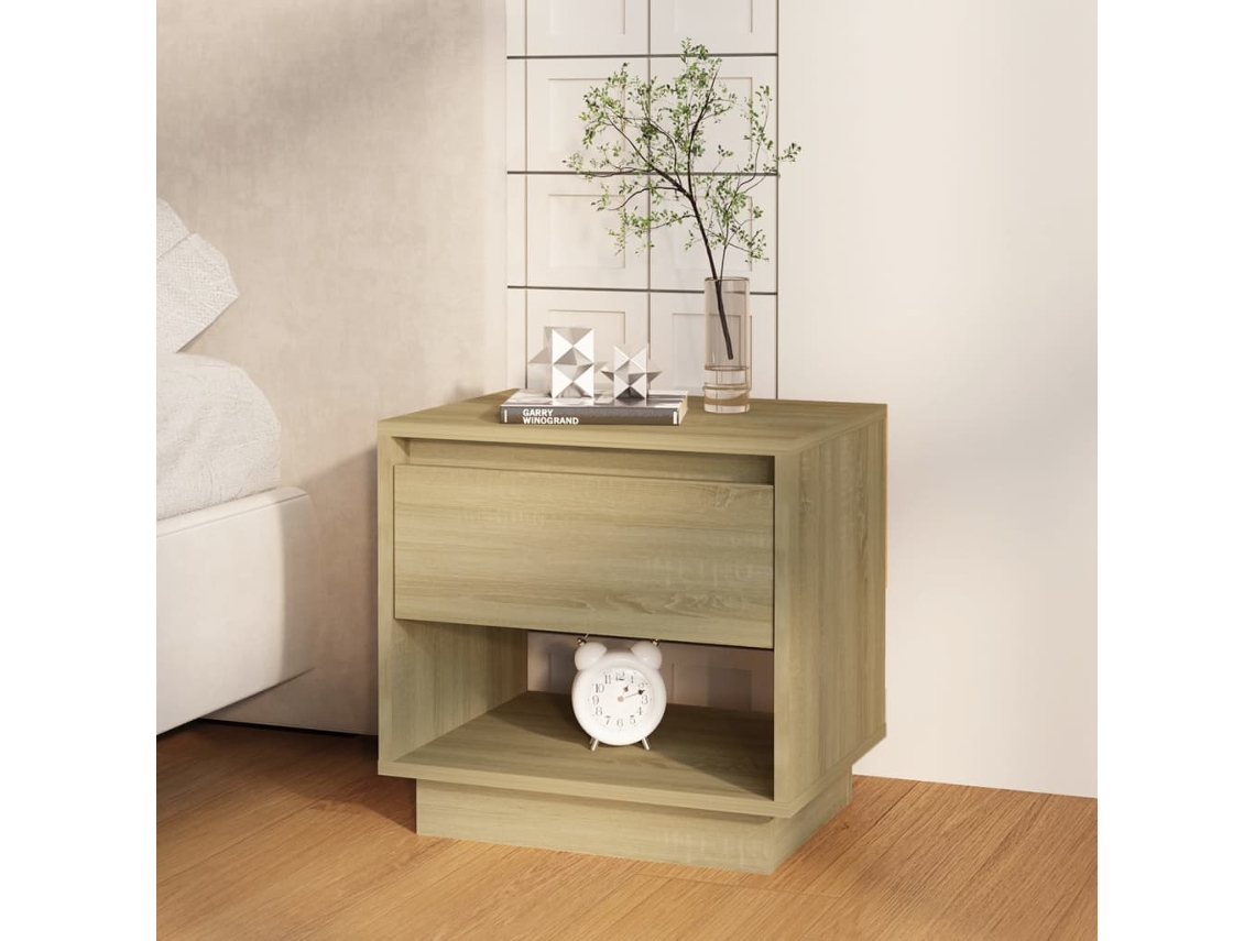 Mesa de Cabeceira LOVELY HOME Mesinha 45X34X44 Cm Contraplacado Carvalho Sonoma