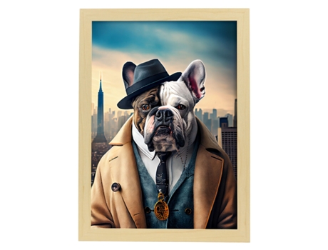 NACNIC Lámina Bulldog Detective Racional En Fotografía A Todo Color Divertidas Ilustraciones Realistas De Animales Con Ropa Humana A4 Marco Madera