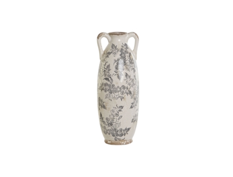 Jarrón HOME ESPRIT Blanco Marrón Gris Gres Hoja de planta 13 x 13 x 35 cm