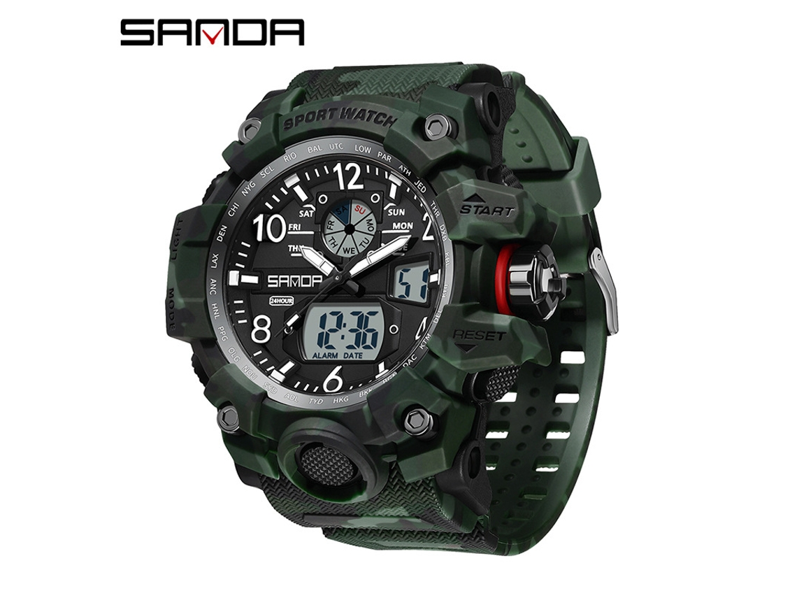 Reloj Electrónico De Moda (verde Camuflaje Y Blanco) Con Acabado Luminoso, Resistente Al Agua, A Prueba De Golpes Y Con Alarma.