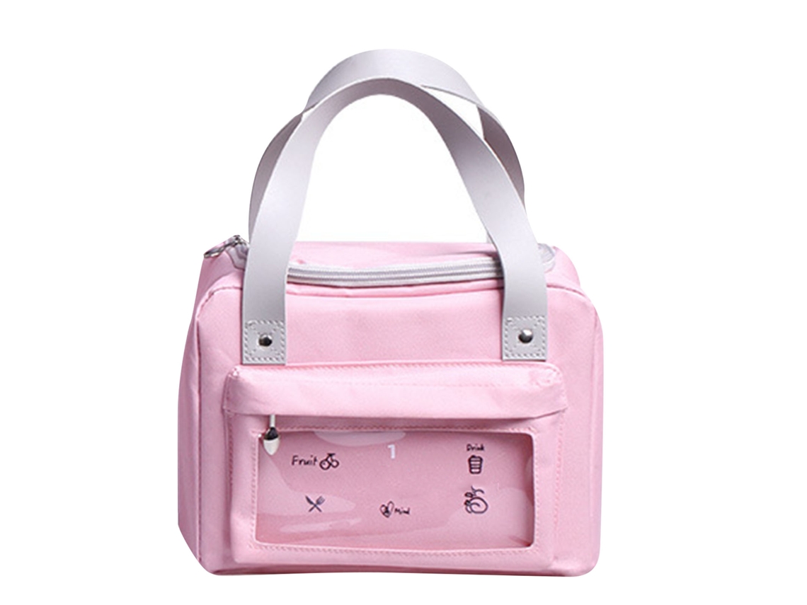 Bolsa de almuerzo portátil con aislamiento de lona Oxford de color rosa sólido con gran capacidad
