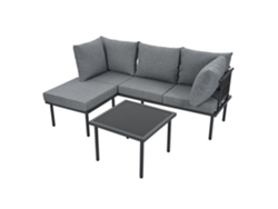 Conjunto Jardín - Sofá, Mesa Centro Y Reposapiés, Acero Galvanizado - Gris Negro