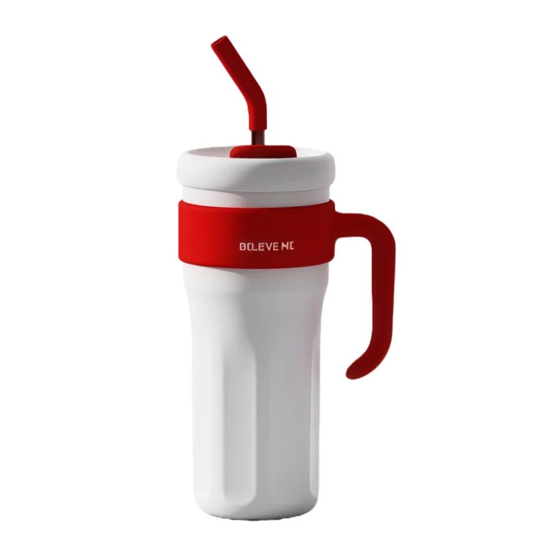 Termo De Acero Inoxidable (rojo Y Blanco, 1250 Ml), Con Aislamiento Al Vacío, Pajita Y Asa.