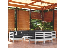 Conjunto de jardín de 10 piezas con cojines, pino macizo blanco, DKD Home Decor