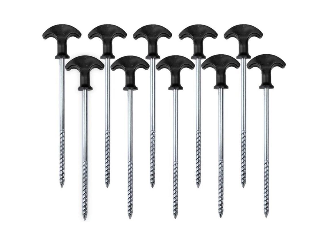 10 Clavos De Tienda De Campaña Resistentes De Acero Galvanizado Con Torno Y Mango T Negro 21cm