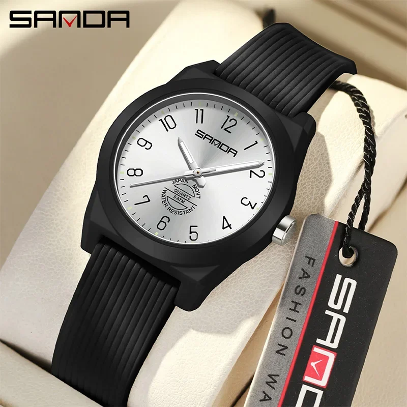 Reloj De Cuarzo Elegante Para Estudiantes (blanco Y Negro), Resistente Al Agua Para Uso Deportivo.