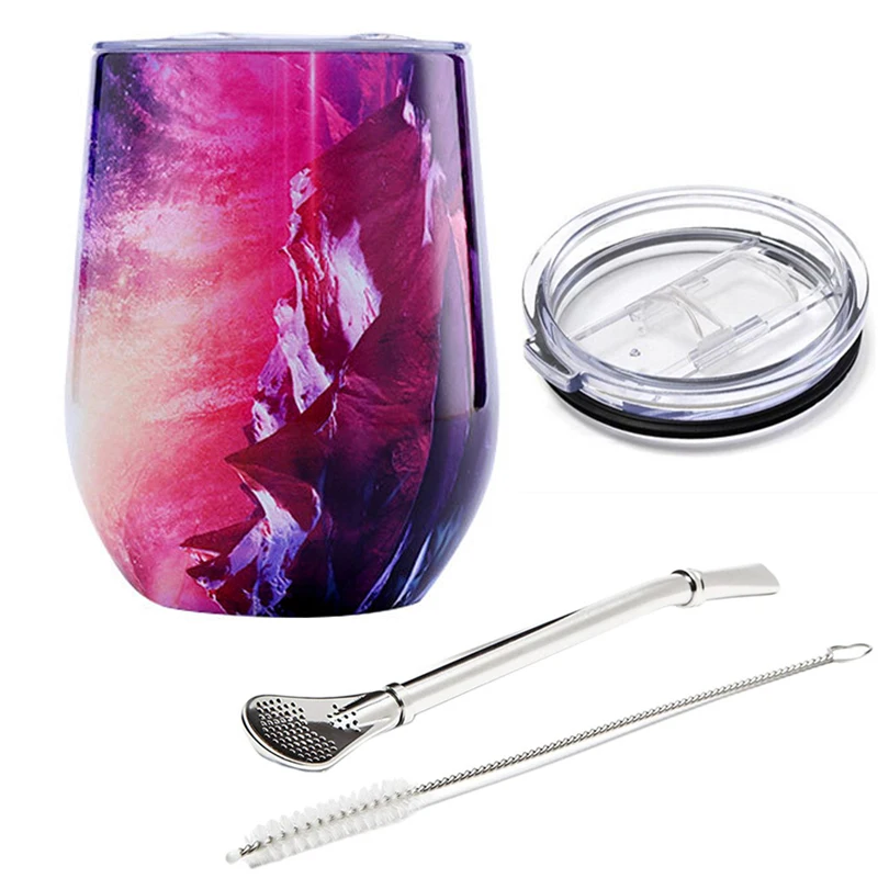 Taza De Té Mate, Taza Isotérmica De Acero Inoxidable Con Tapa Deslizante Y Pajita, 355 Ml (12 Oz).