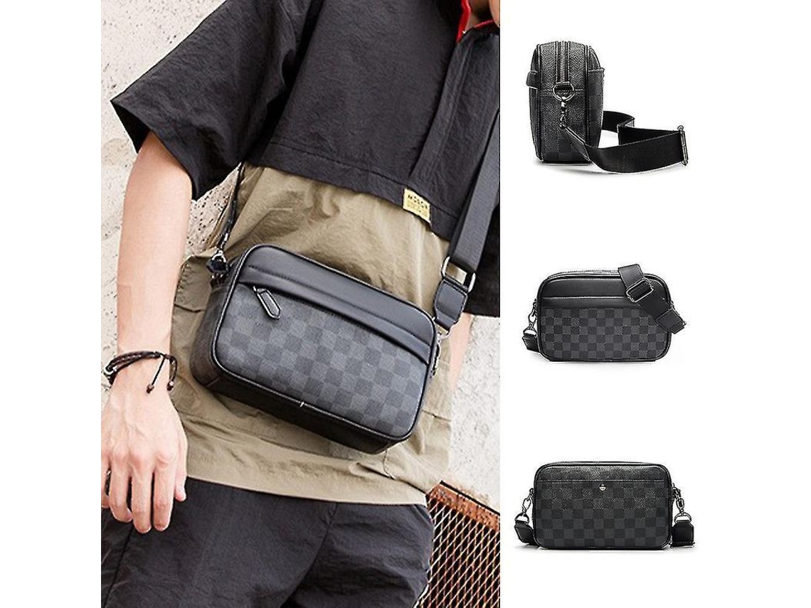 2026-bolsa Bandolera Hombre De Cuero Pu Casual Estampado De Cuadros Con Cremallera Suave Y Correa Ajustable