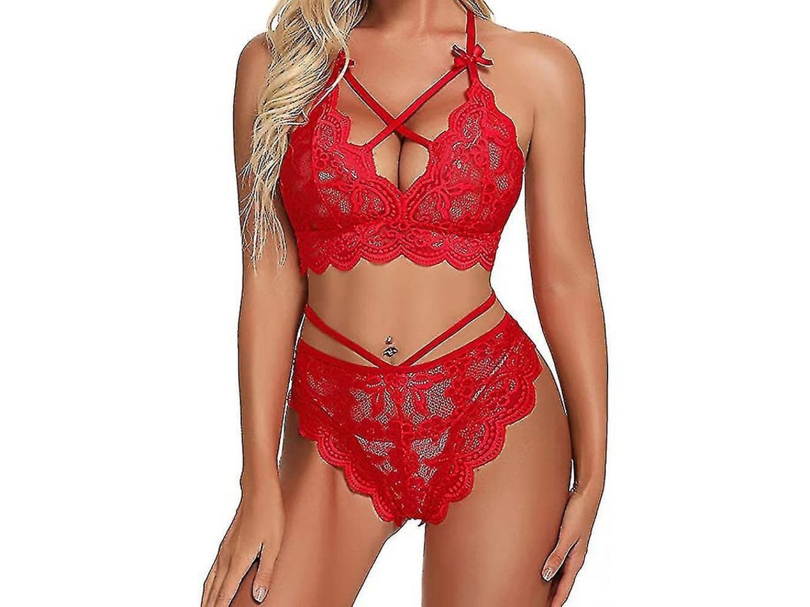 2026-conjunto De Lencería Sexy De Encaje Con Braguita De Cintura Alta Y Detalles Florales