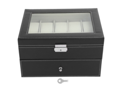 Estuche Para Relojes De Dos Capas Con 10 Compartimentos Para Relojes Y Gafas - Negro