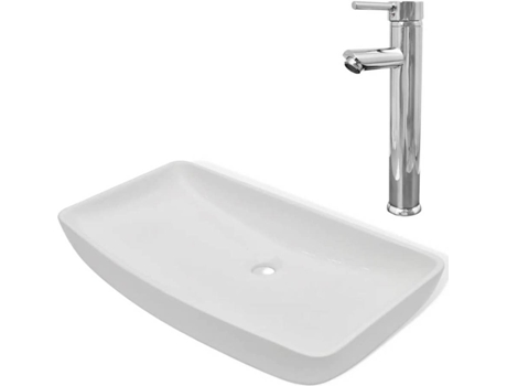 Lavabo VIDAxL de Baño Rectangular con Grifo Mezclador Cerámica Blanco