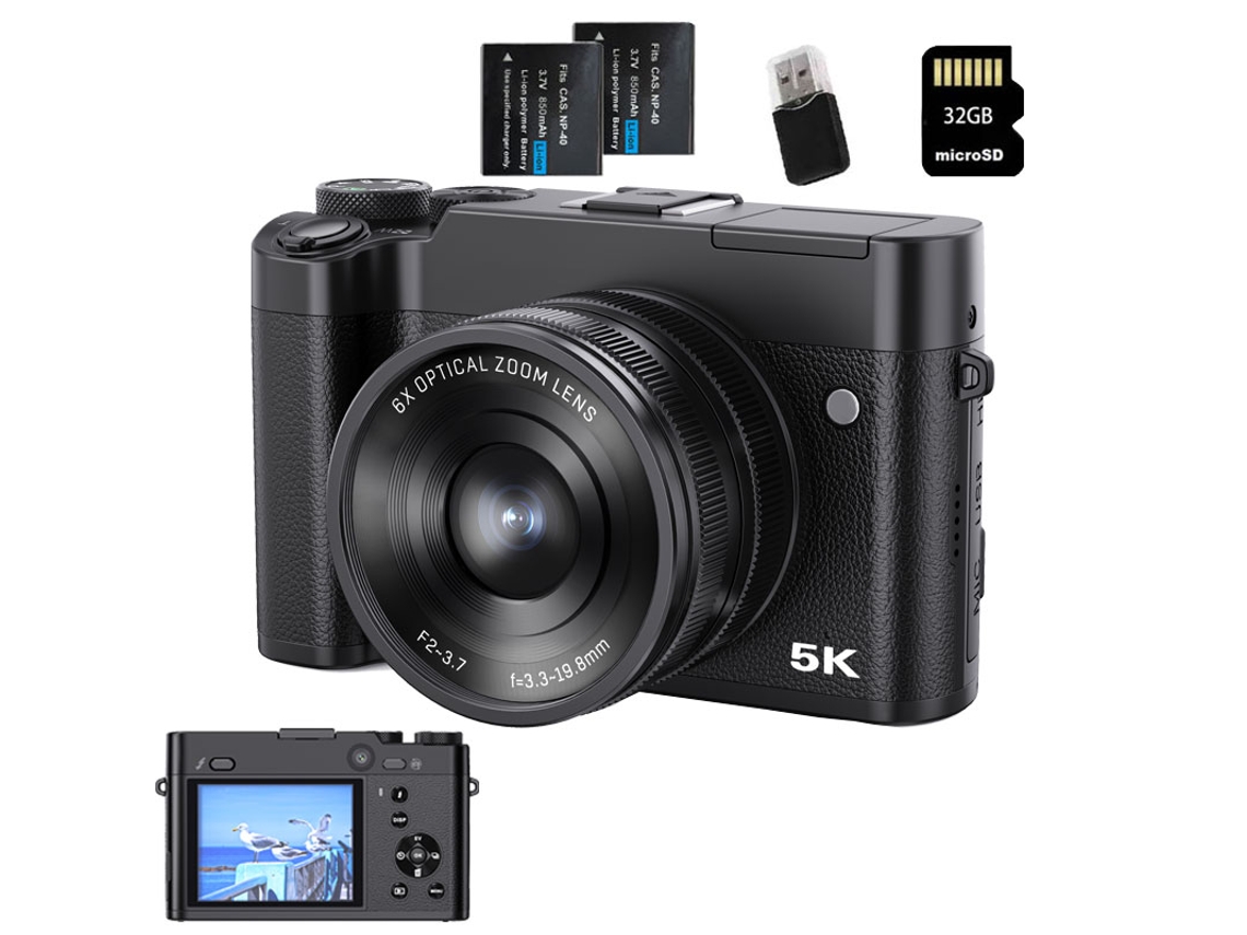 Cámara Digital Szsmart Dc205x 5k 64mp Zoom Óptico 6x Cámara Dual Wifi Para Estudiantes Y Vloggers + Tarjeta De Memoria De 32 Gb + 2 Baterías